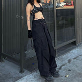 Salopette Street Shooting, ceinture oblique, boucle, taille haute, pantalon décontracté ample à la cheville